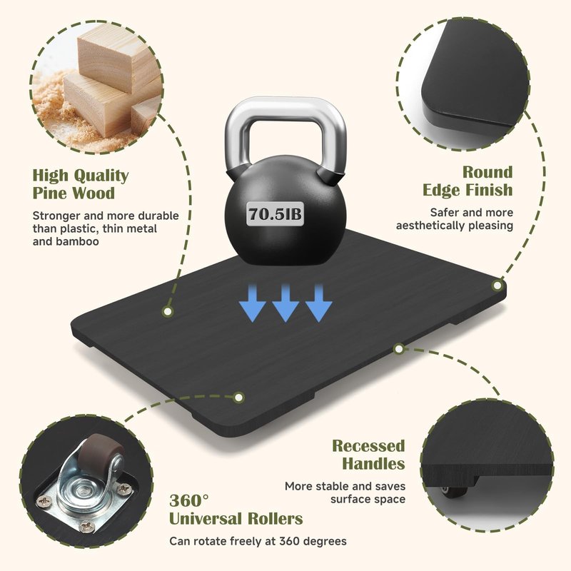 360° Rolling Tray for Coffee Maker, Sliding Tray Countertop Appliance Slider with Rubber Wheels for Heavy Kitchen Appliances, Easily from Under Cabinet (13" W x 16" D, Black)