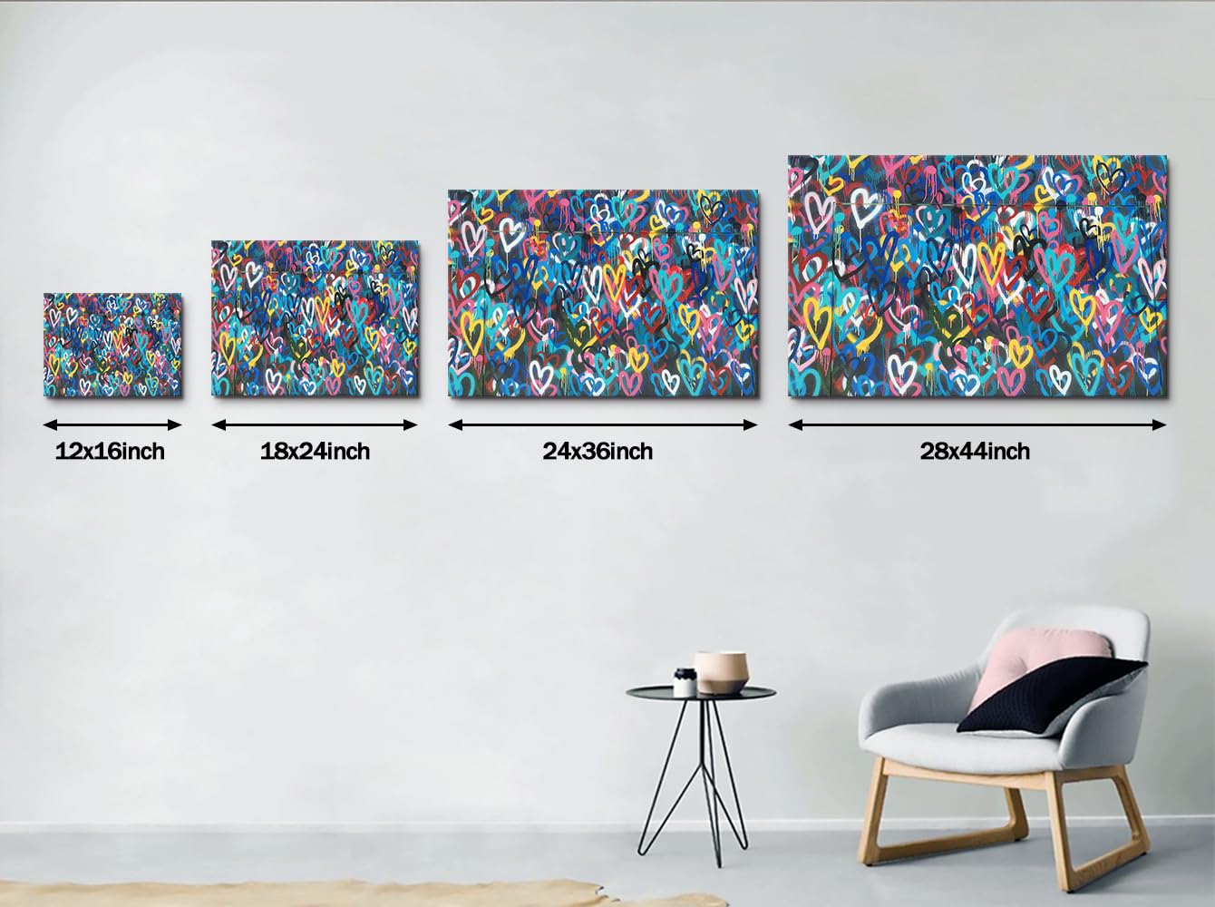 MAMAGO Banksy Hearts Graffiti Canvas Art Colorful Canvas Print Poster Banksy Street Pop Art Romantic Love Atmosphere Couple Bedroom Valentines Day Gifts Framed Easy to Hang-28 x 44 inch