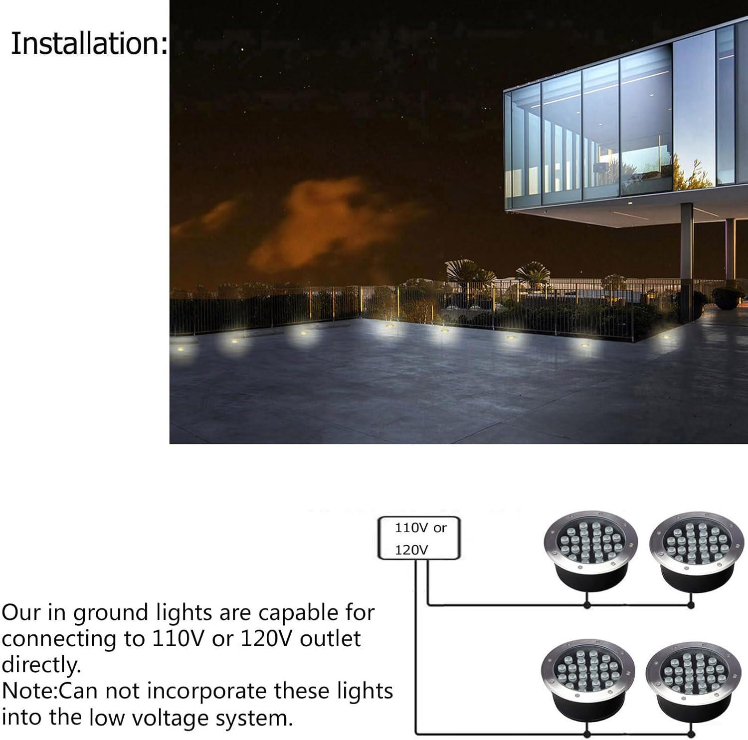 Outdoor In Ground Lights - 24W Waterproof Landscape Lighting | Warm White 3000K, 8.66-Inch Diameter, Pack of 4