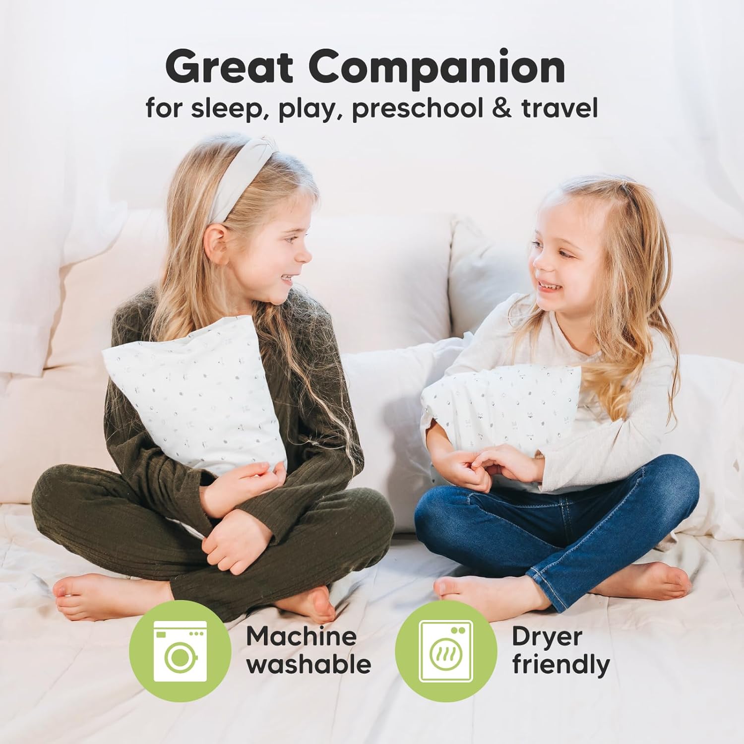 My Little Dreamy Mini Toddler Pillow - Soft Organic Cotton Travel Pillow with Case, 9x13 (Acorn)