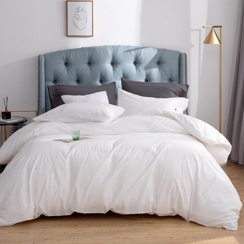 MILDLY 100% Washed Cotton King Duvet Cover, Comfortable Simple Style Bedding White Duvet Cover Set, King Duvet Cover Set with Zipper Closure (No Comforter)-King