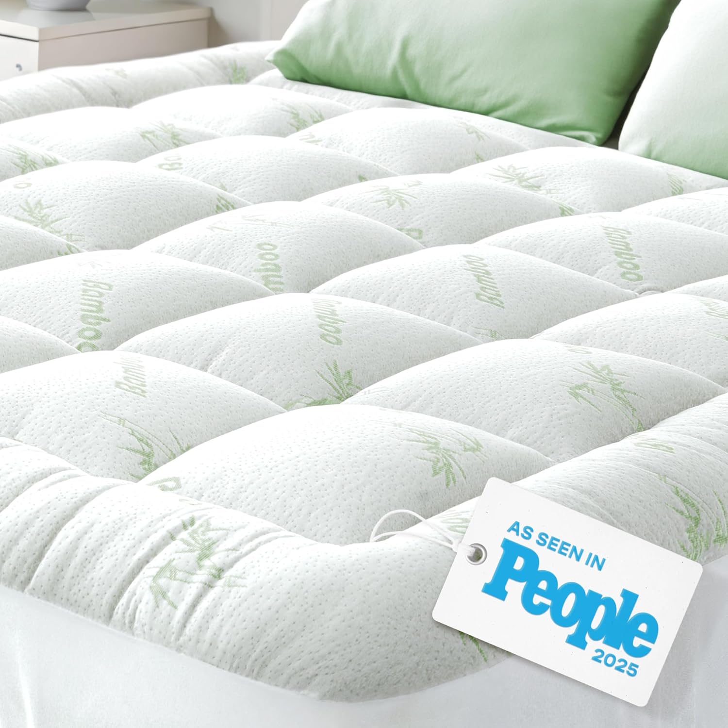 Niagara Ultra Soft Queen RV Size Mattress Topper - Bamboo Viscose Pillow Top for Back Pain Relief | Naturally Cooling, Green
