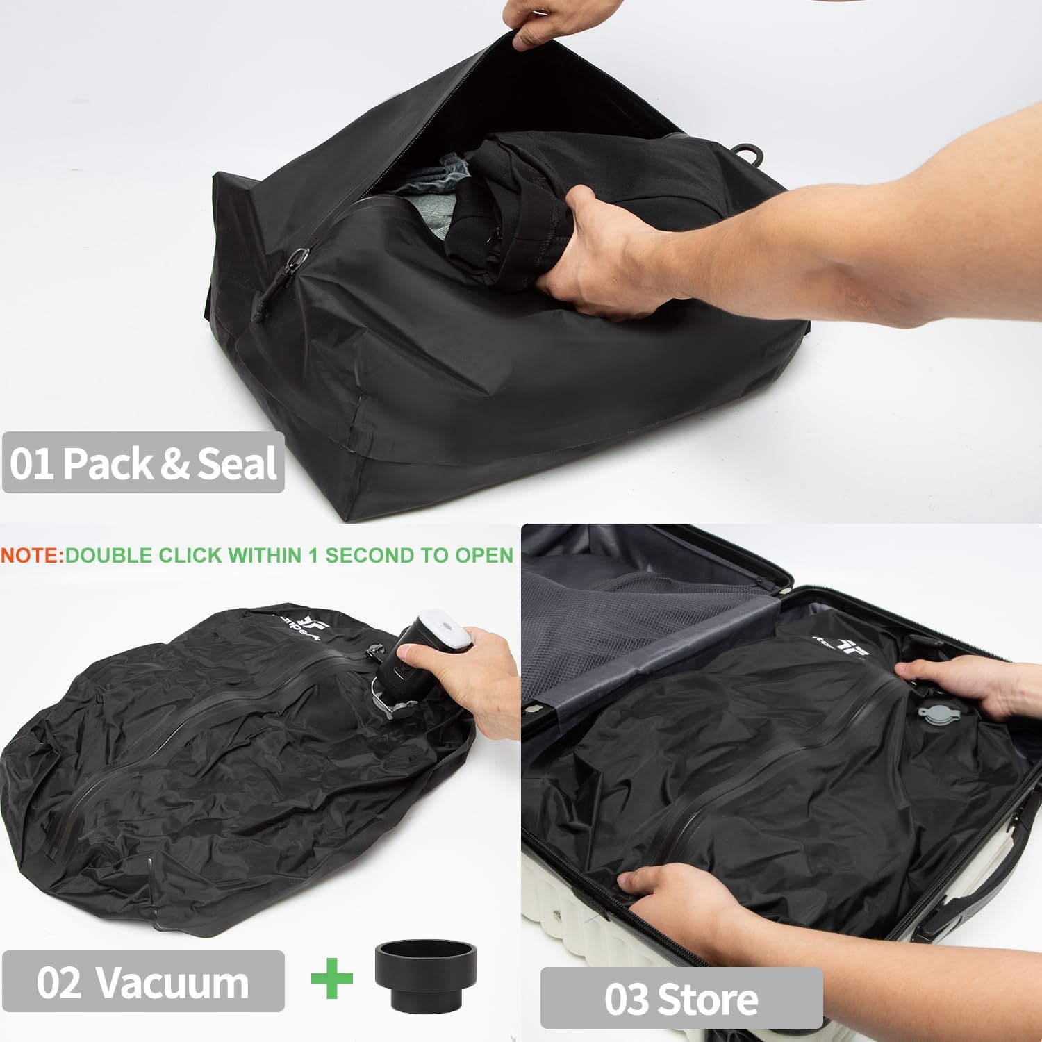 Skiennix Vacuum Bags for Travel Luggage - Reusable Waterproof Compression Bags (2PCS + 1 Pump)