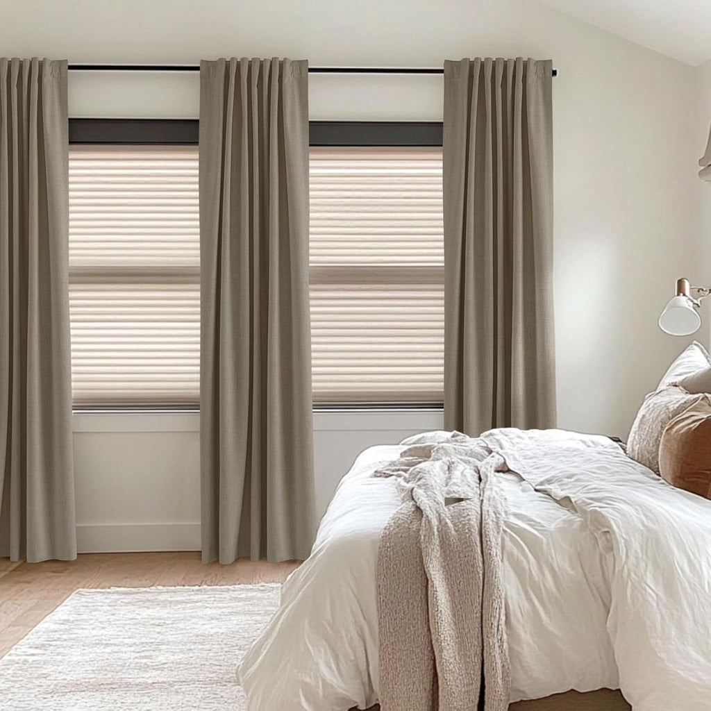 Skiennix 100% Blackout Linen Curtains - Thermal Insulated Drapes for Bedroom | 84" Long, 50" W, 2 Panels Set
