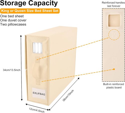 **EXLIFBAG Sheet Organizers - Foldable Bedding Storage with Window | XL for Queen & King Size, Beige**
