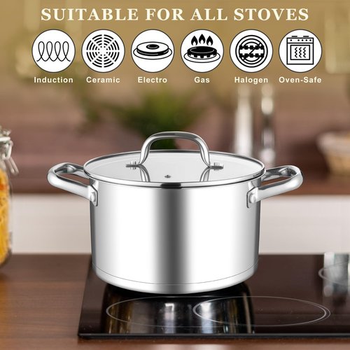 Leonyo Small Stock Pot, 4 Quart StockPot with Visible Lid for Soup Pasta Vegetable, 18/10 Stainless Steel Cooking Pasta Soup Pot for Induction Ceramic Gas Stoves, Tri-Ply Bottom & Dishwasher Safe