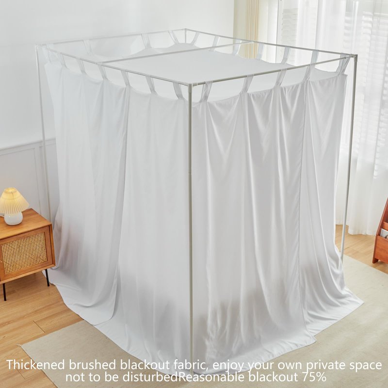 AIKASY White Canopy Bed Curtains with Top Ties and Tie Backs for Bedroom Decoration - Queen Size Bed Curtains with Windproof and Lightproof Features