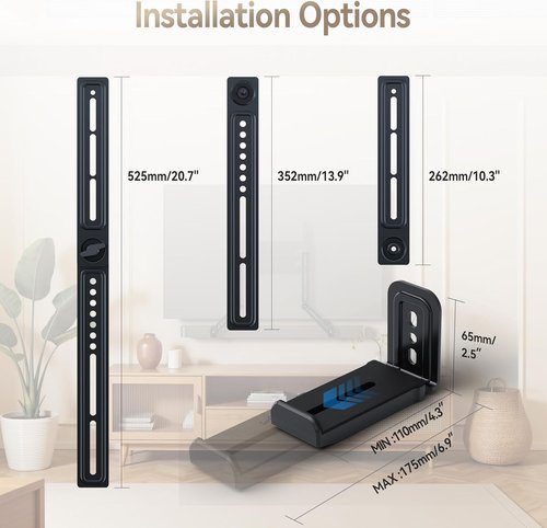 C YECEN Sound Bar Mount - Adjustable Height & Depth with Detachable Extension Arms | Fits Under or Above TV