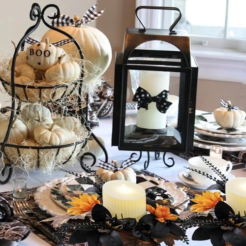 Maple Flower Wreath by Halloween | Artificial Eucalyptus Candle Rings for Home Decor