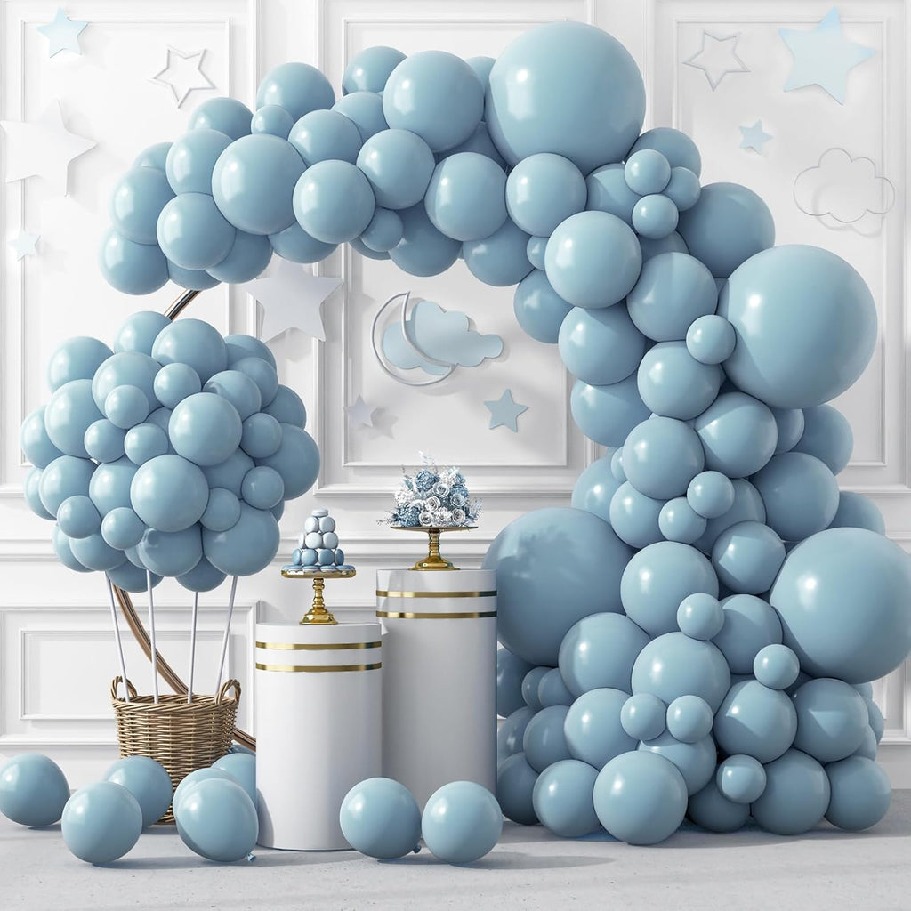 RUBFAC Dusty Blue Balloon Garland - 129pcs Latex Balloons in Various Sizes for Parties & Celebrations