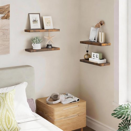 BAYKA Floating Wall Shelves - Rustic Wood Design for Home Decor | 15.7in, Set of 4, 22lbs Capacity