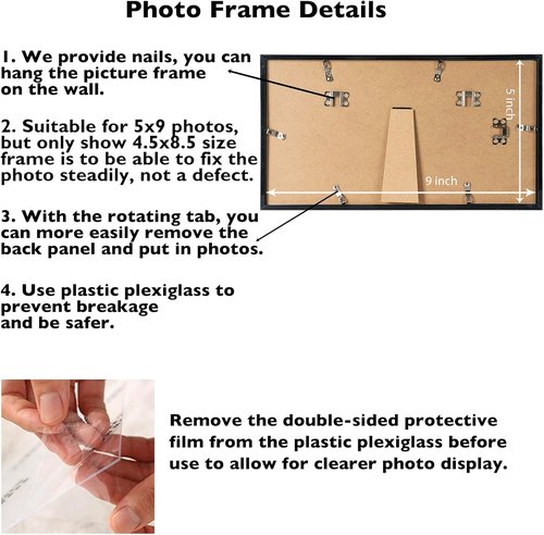 JCJMY 5x9 Picture Frame - Black Wall Mount & Tabletop Display | Shatter-Resistant Plexiglass
