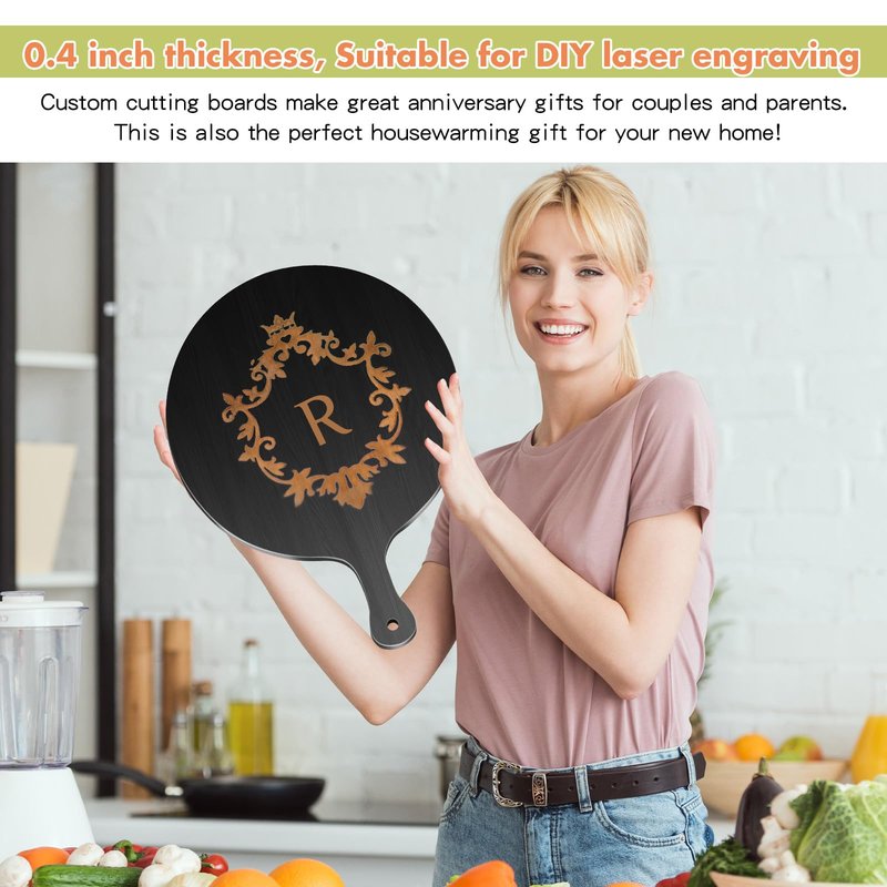 Geetery 2 Pcs Round Black Cutting Board with Handle Bamboo Cheese and Chopping Board Charcuterie Black Platter Tray for Kitchen Pizza Bread Vegetables DIY Holiday Present (11.6 Inch,9 Inch)