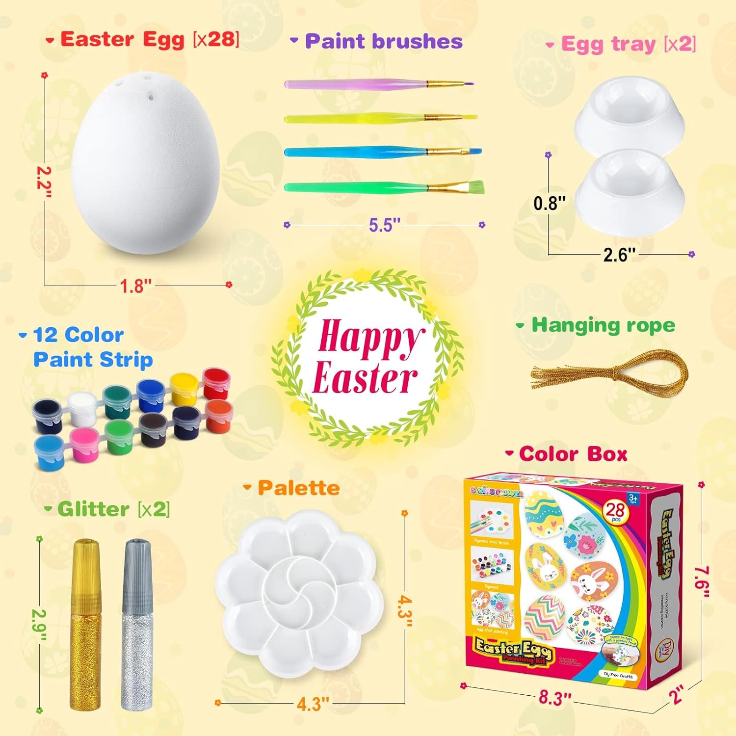 Skiennix Easter White Eggs Painting Kit - DIY Paintable Flocking Eggs with Doodle Kit | 28PCS for Decoration & Gifts