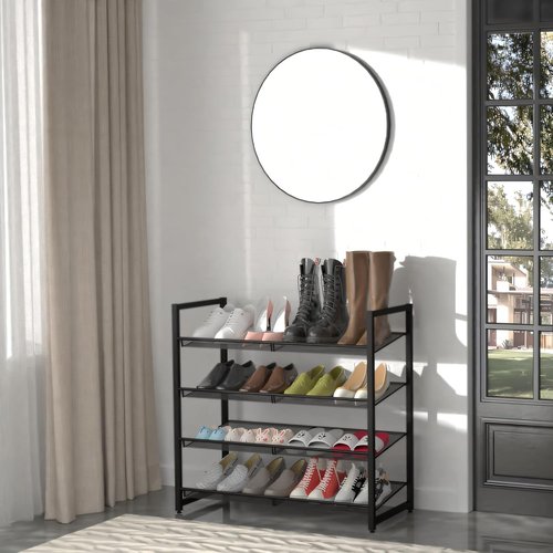 Metal Shoe Rack - 4-Tier Adjustable Organizer for Closet & Entryway | Holds Up to 20 Pairs - Black