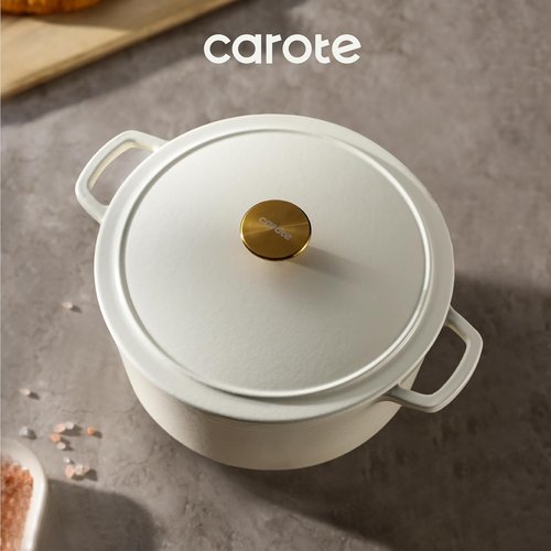CAROTE 5QT Enameled Cast Iron Dutch Oven - Non-Toxic, Heavy-Duty Pot for Baking & Braising | Cream White