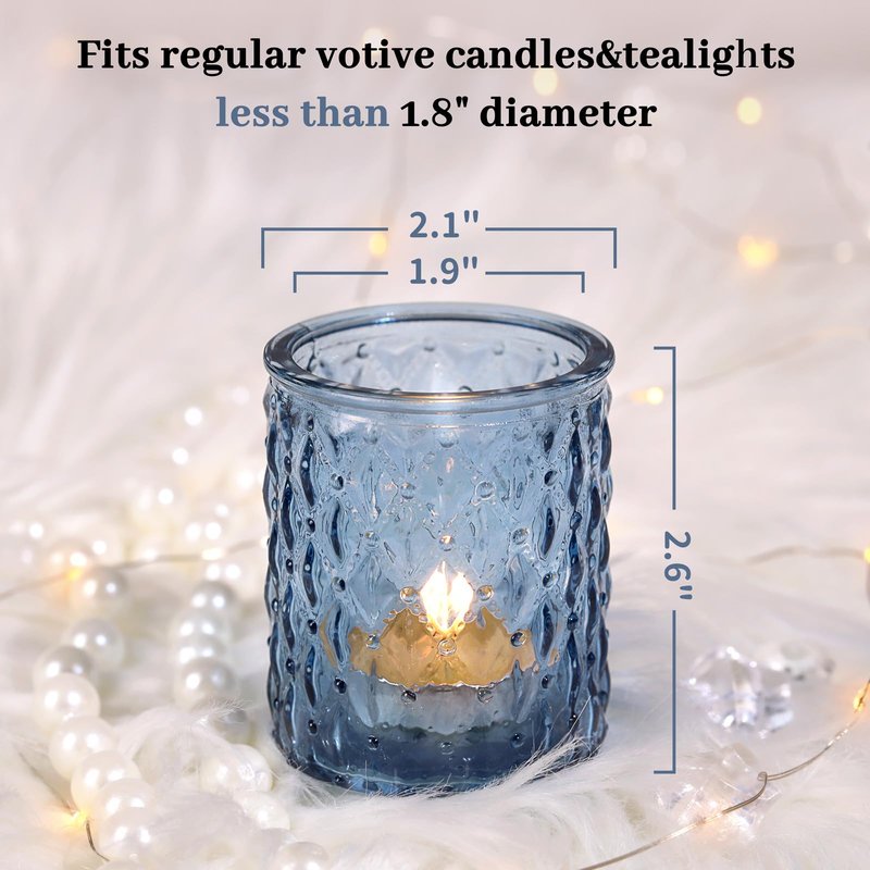 NITIME 36pcs Blue Votive Candle Holders-Glass Candle Holder for Wedding Decor, Tea Light Candle Holders for Centerpiece Table Decorations, Home Decor and Party Decor