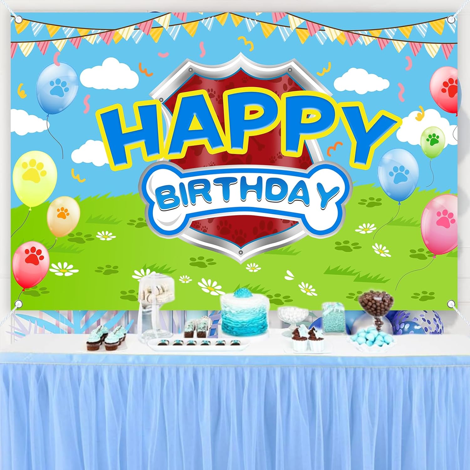 Skiennix Cartoon Dog Theme Backdrop - 5x3ft Photography Background for Kids' Birthday Party Decorations