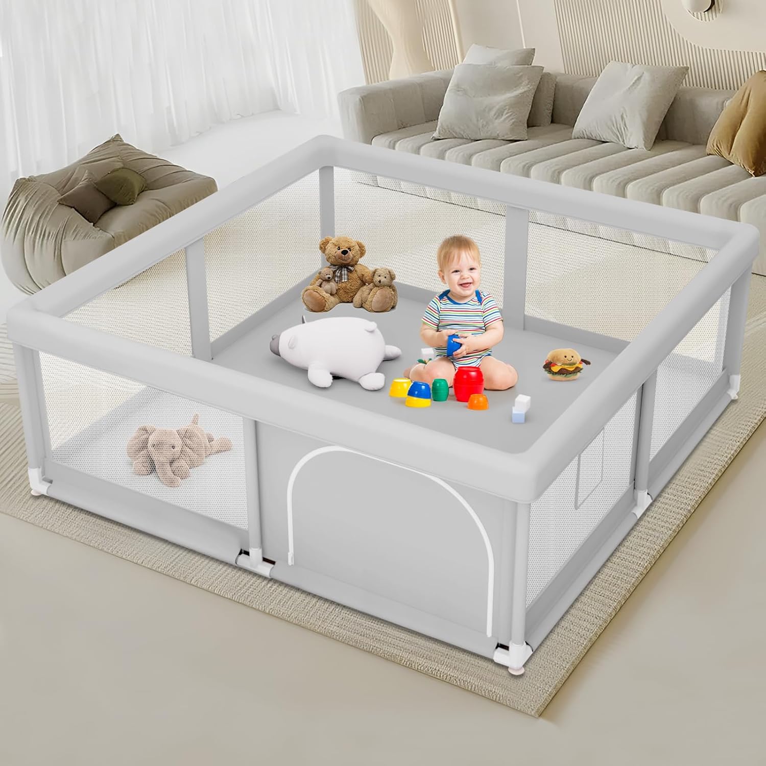 Regine Switzerland Baby Playpen - Sturdy 50 x 50 Inch Indoor & Outdoor Safety Play Yard with Soft Mesh