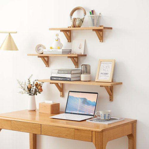 TRWISWDC Floating Shelves Oak 32 inches Natural Wood Wall Shelf Wall Mounted Rustic Floating Shelf with Brackets for Bedroom Living Room Bathroom Kitchen Office Wall Storage Shelf