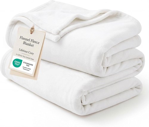 Bedsure GentleSoft Fleece Blanket - Cozy California King Size White Plush Blanket, 102x96 Inches