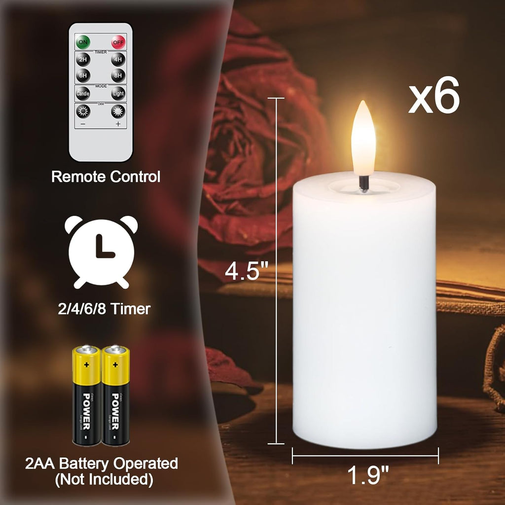 Skiennix Mirror Surface LED Votive Candles - Battery Operated with Remote Timer, 6pcs Real Wax, White, Φ 2" H 4.5”