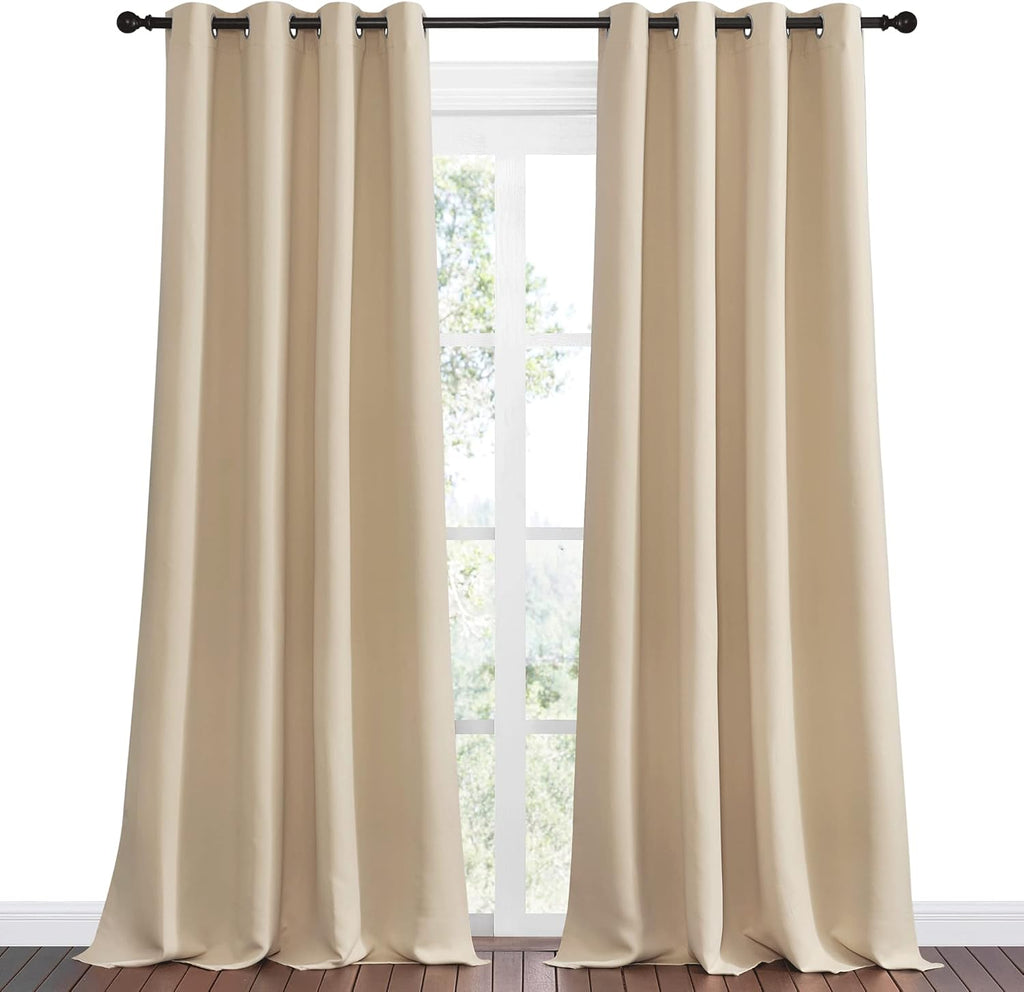 NICETOWN Room Darkening Curtains - Thermal Insulated Grommet Panels for Kids' Room | Biscotti Beige, 55" x 96" (1 Pair)