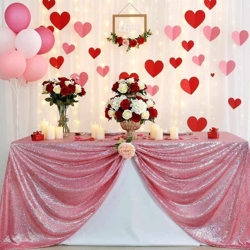 B-COOL Sequin Tablecloth Sparkle Table Cloth Rectangle Sequined Table Overlay Glitter Tablecloth for Baby Shower Decoration Ceremony Graduation Party-90x132 Inch Fuchsia Pink