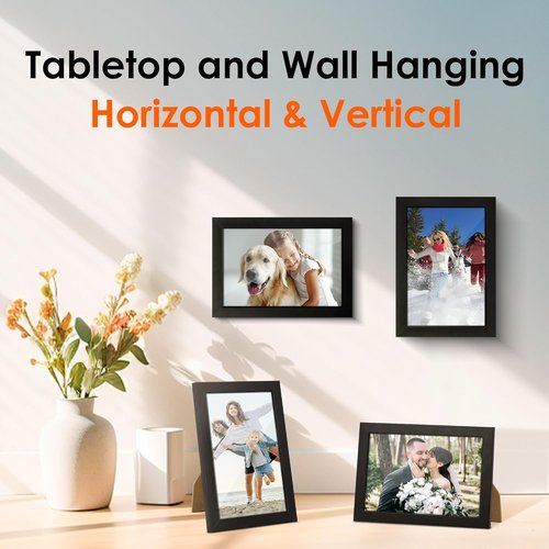 FIXSMITH 4x6 Picture Frame Set of 4 - HD Plexiglass for Wall Hanging & Tabletop Display - Black