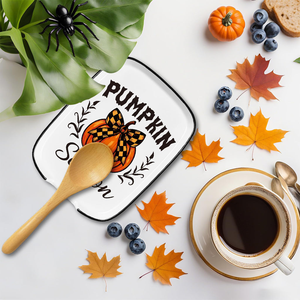 Pumpkin Ceramic Spoon Rest for Kitchen Stove Top Counter, Halloween Spoon Holder, Cooking Utensils Holder, Farmhouse Fall Autumn Thanksgiving Kitchen Decor for Cooking Lovers