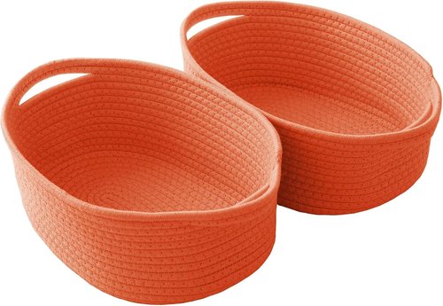 JMvicyroam Woven Basket - Small Rope Storage Bin with Handles | Perfect Organizer for Shelves & Closets - Orange, 2 Pack