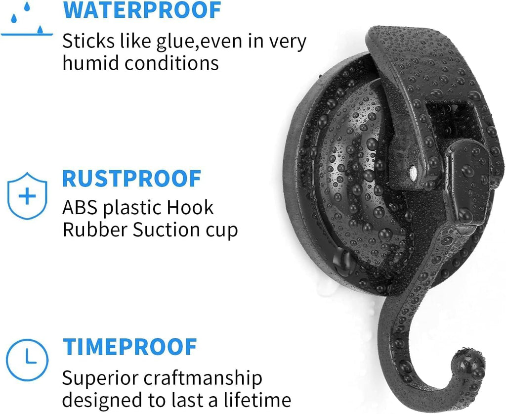 Skiennix Heavy Duty Vacuum Suction Cup Hooks - Easy Install Wreath Hanger for Kitchen & Bathroom (2, Black)