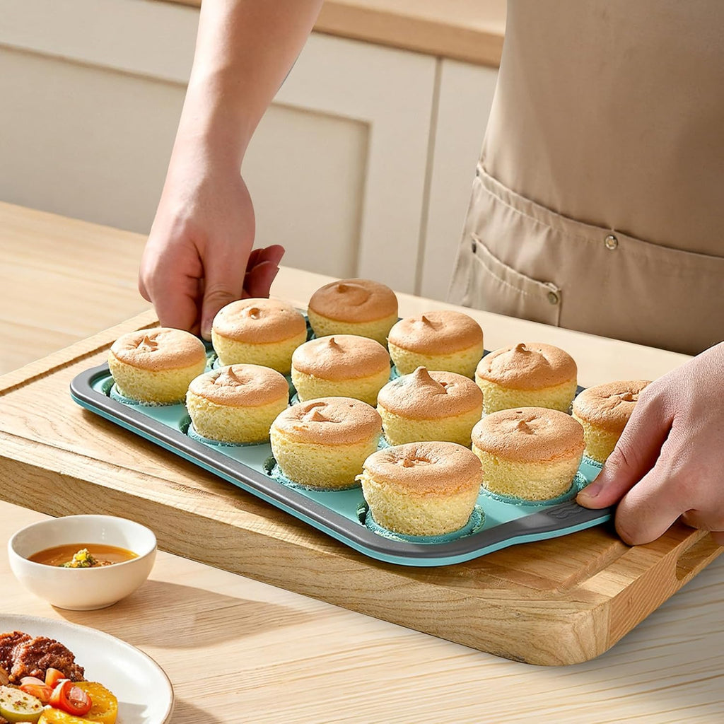Skiennix Silicone Muffin Pan - Nonstick 6-Cup Baking Molds with Metal Frame | BPA Free & Dishwasher Safe, Pink