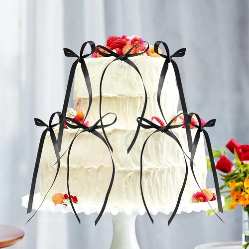 Ephlyn 30Pcs Bow Cupcake Toppers - Elegant Valentine's Bowknot Ribbons for Parties | Black