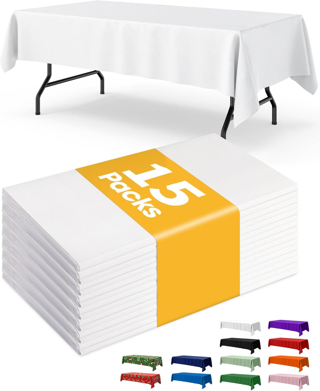 Niuara Disposable White Plastic Tablecloth - 54'' x 108'' for 6ft Tables | 15-Pack for Parties & Gatherings
