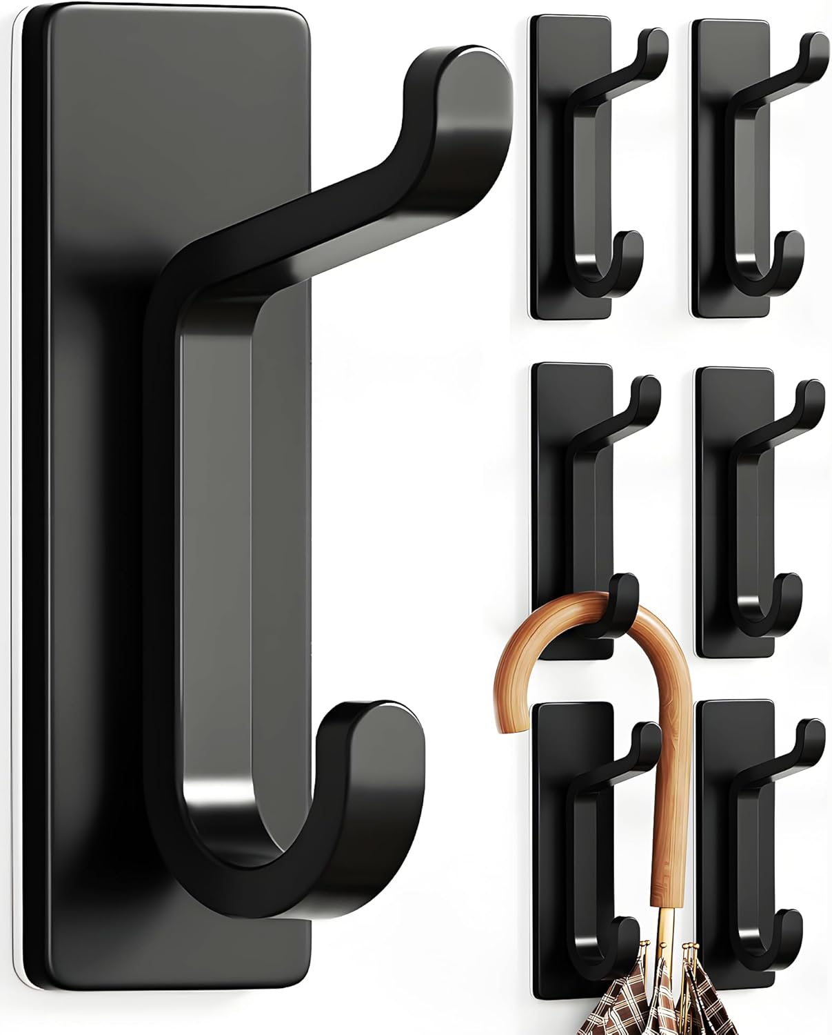 Pickpiff Wall Hooks - 13LB Strong Adhesive Coat and Towel Hangers | Black 6-Pack for Easy Organization