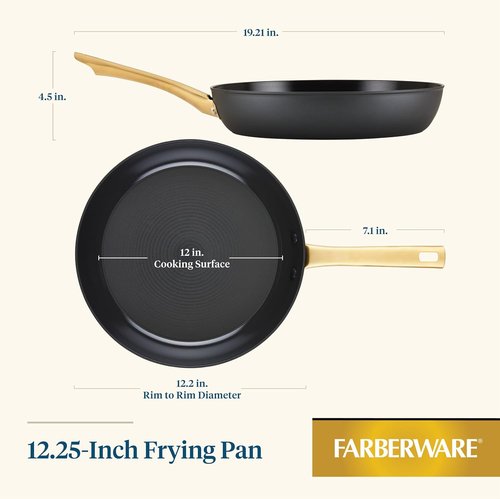 Farberware Forged Induction Ceramic Frying Pan - Nonstick, Dishwasher Safe, 12.25 Inch - Black and Gold