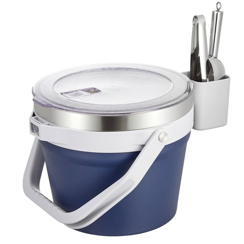 COKTIK 7L Vacuum Insulated Ice Bucket with Lid and Scoop& Tongs，Large capacity Stainless Steel Beverage Bucket for Cocktail, Champagne, Wine, Beer，Large Parties（Dark Blue Suit）