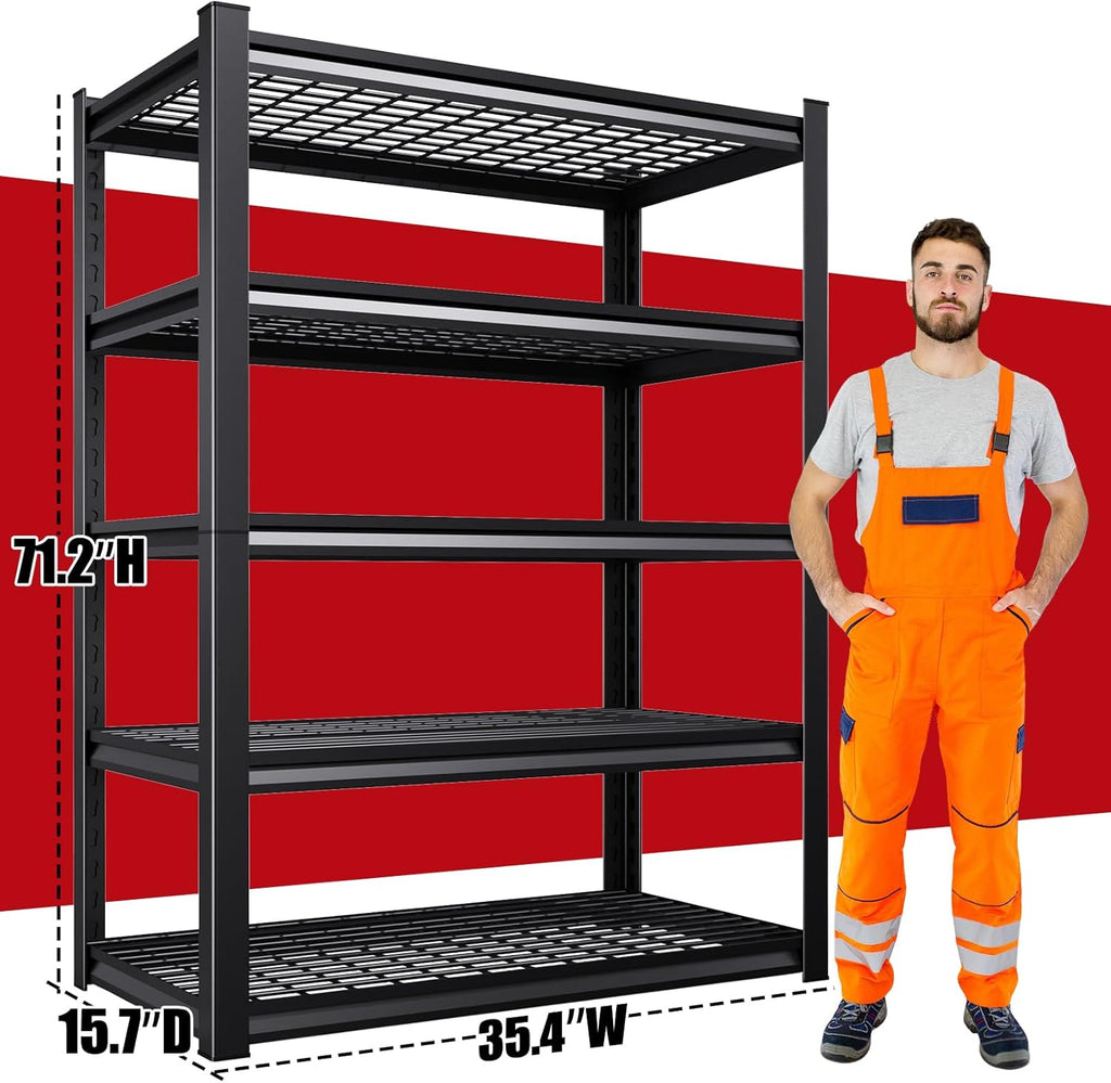 Regine Switzerland 71" Heavy Duty Garage Shelving | 3000LBS Capacity, Adjustable 5-Tier Metal Unit