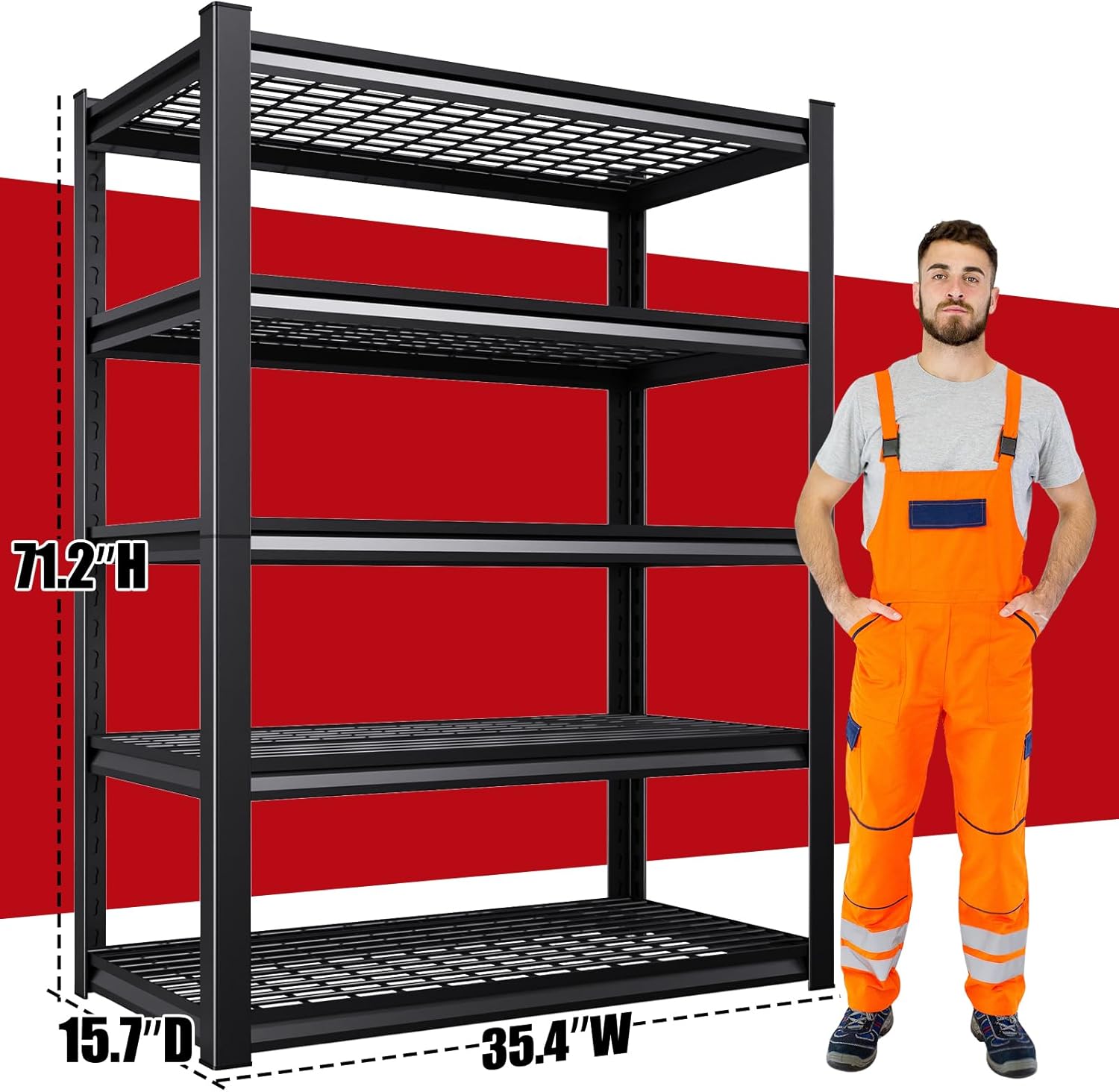 Regine Switzerland 71" Heavy Duty Garage Shelving | 3000LBS Capacity, Adjustable 5-Tier Metal Unit