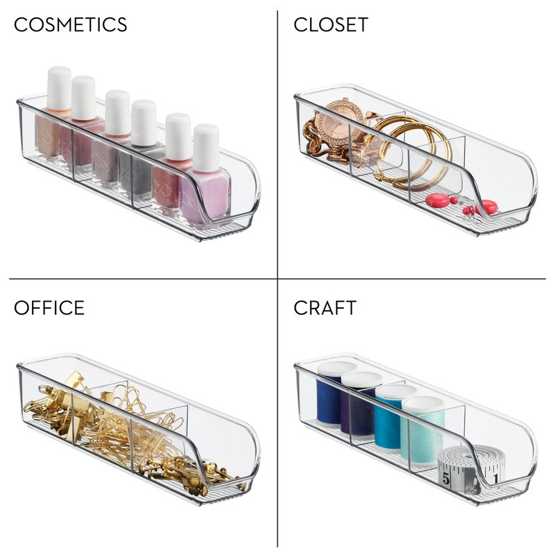 iDesign 3-Section Sugar Packet and Tea Bag Holder for Kitchen or Pantry Storage - Set of 4 - Clear