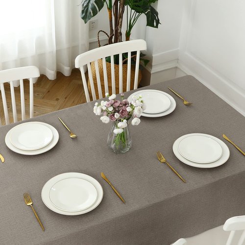Romanstile 100% Waterproof PVC Tablecloth, Rectangle Oil Spill Proof Stain Resistant Vinyl Table Cloth, Wipe Clean Plastic Table Covers for Kitchen/Dining/Parties - 60 x 120 Inch, Brown