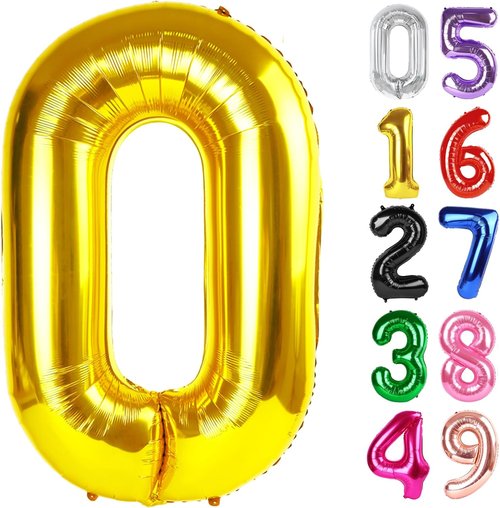 Gold Number 0 Balloon - 40 Inch Decorative Balloon for Milestone Birthday Celebrations