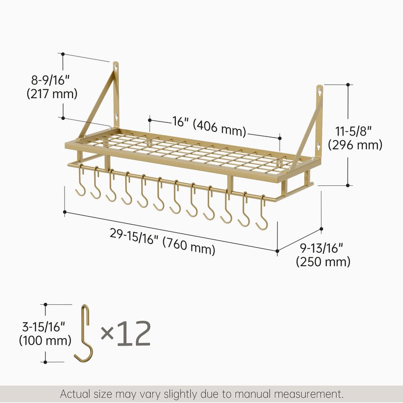 KES 30-Inch Oiled Bronze Pot Rack, Wall Mounted Hanging Pot and Pan Organizer with 12 Sturdy Hooks, Kitchen Wall Hanger Shelves Farmhouse Style, KUR215S75A-OB