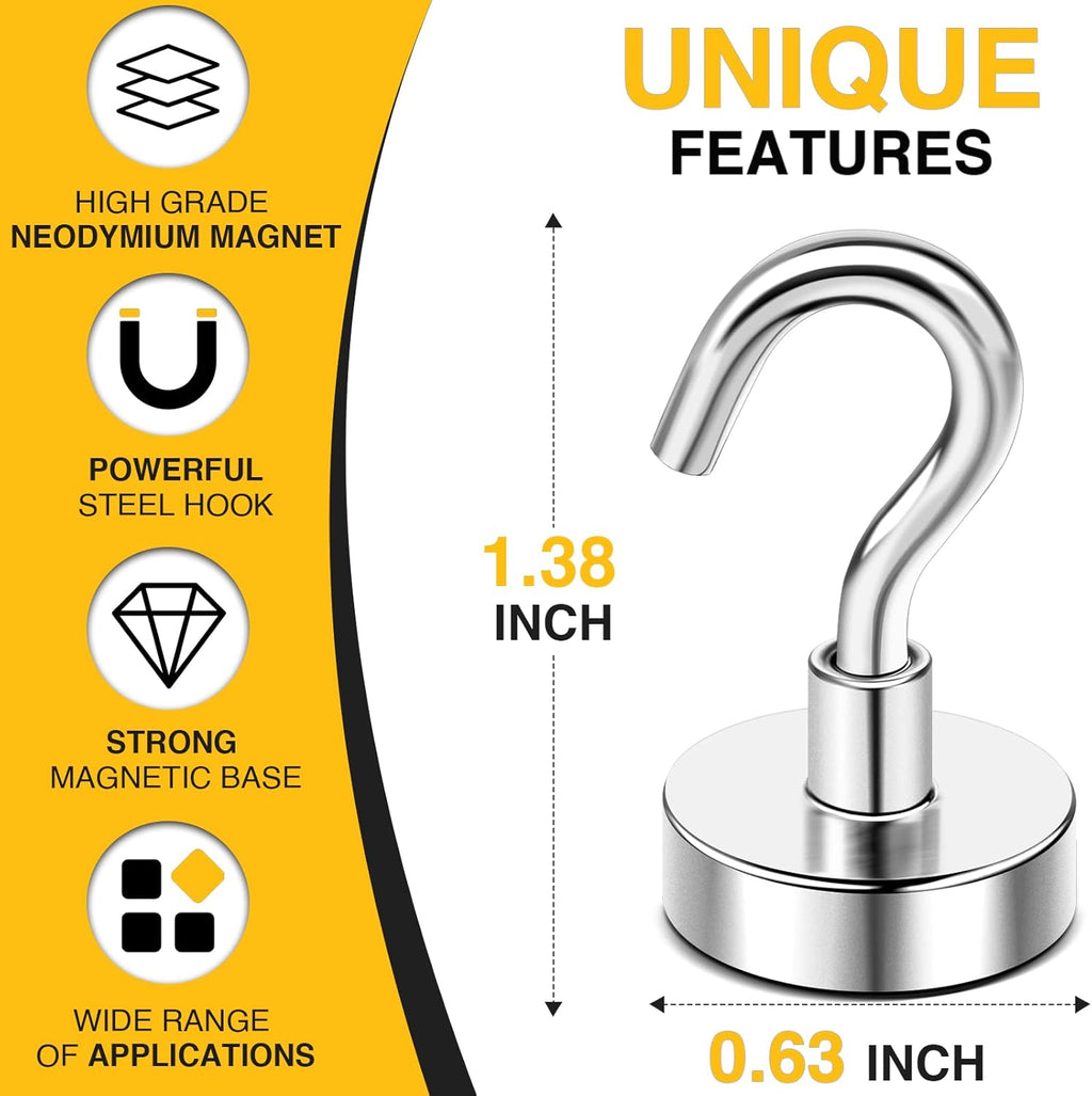 N52 Magnetic Hooks by Skiennix - 30lbs Heavy-Duty Strength with 4 Rubber Coated Anti-Scratch Mounting Magnets