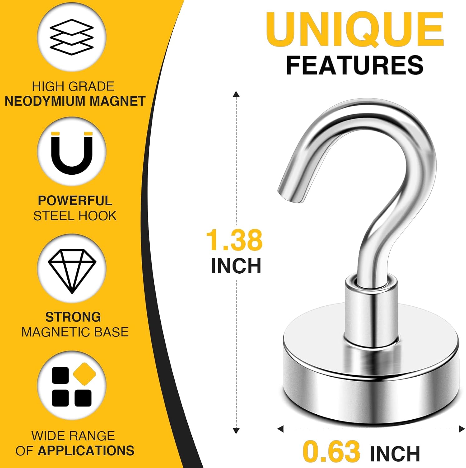 N52 Magnetic Hooks by Skiennix - 30lbs Heavy-Duty Strength with 4 Rubber Coated Anti-Scratch Mounting Magnets
