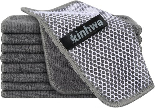 KinHwa Microfiber Dish Cloths - Absorbent & Quick-Dry Kitchen Washcloths | 9-Pack Gray (7"x7")