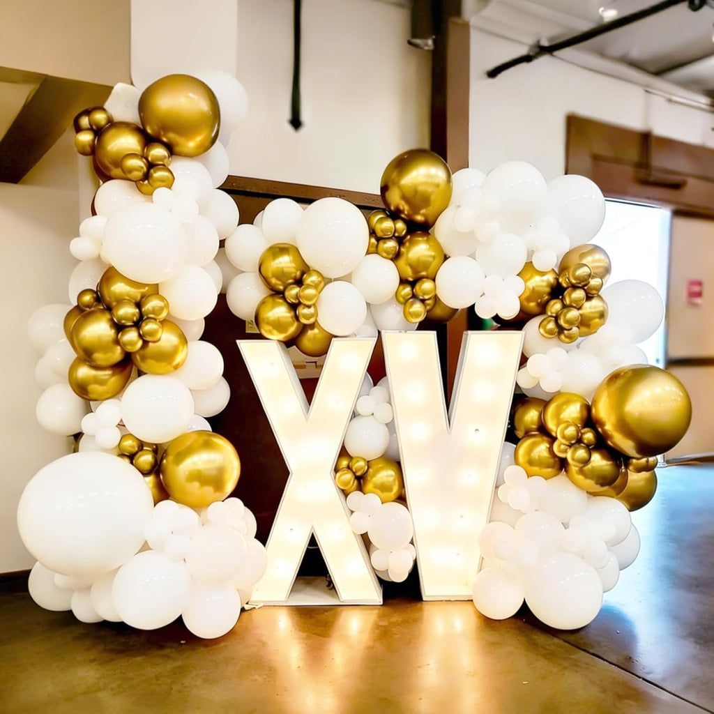 YMSZ Gold and White Confetti Balloons - 67pcs 12 Inch Latex Balloons for Party Decorations