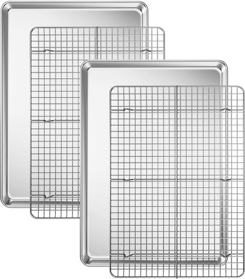 Deedro Baking Sheet Set - Stainless Steel Cookie Half Sheets with Cooling Racks | 17.3 x 12.3 Inch, Heavy Duty & Dishwasher Safe