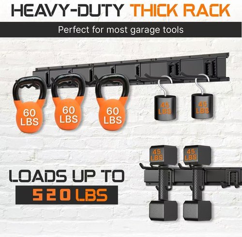 Garage Tool Organizer by 48 - Heavy Duty 520lbs Metal Wall Mount Rack with Adjustable Hooks for Garden Tools & Brooms